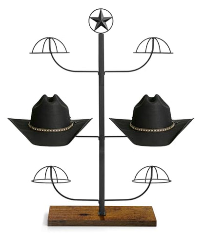 Cowboy Hat Display Stand for 6 Hats, Freestanding Countertop Hat Rack