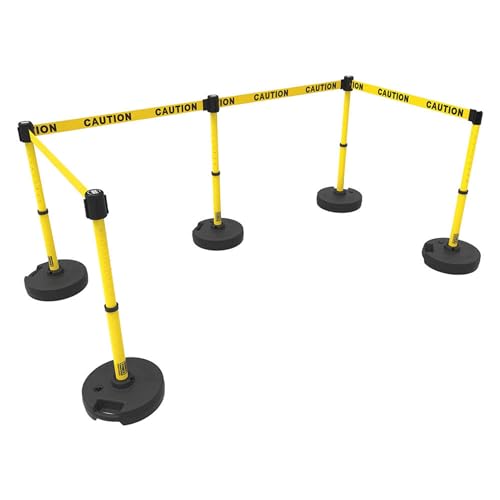 Banner Stakes PL4583 Plus X5 Retractable Belt Barrier Set - color: Yellow: Caution (Double-Sided), size: 60'