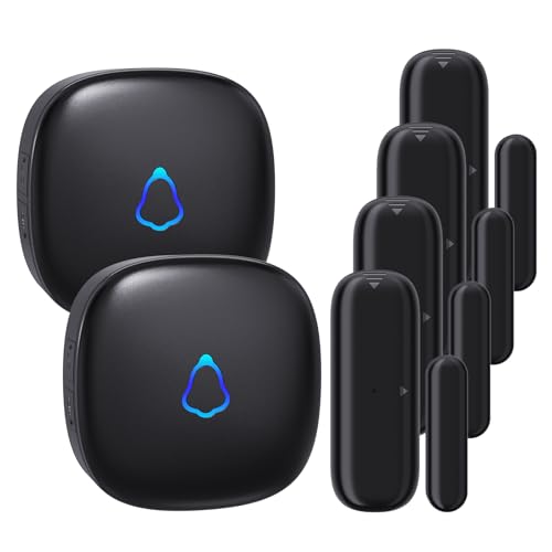 METAK Door Chime, Wireless Door Open Contact Sensor Alarm with 500 FT Range, 58 Chimes and 5 Volume Levels for Business/Store/Home/Office When Entering, 4 Transmitters + 2 Plug-in Receivers - size: 4 Sensors + 2 Receivers