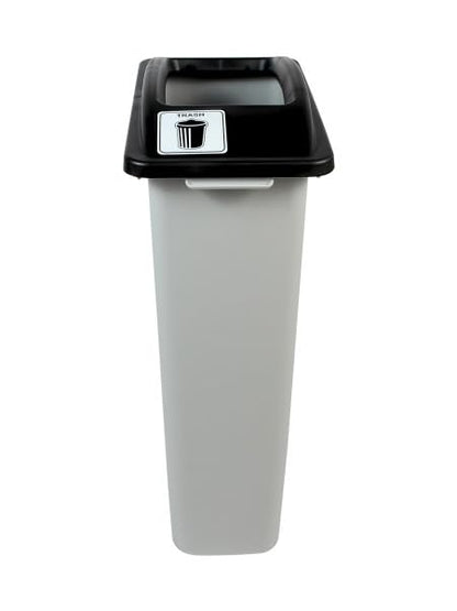 Waste Wise 23 Gallon Recycled HDPE Commercial Rectangle Slim Slender Compact Waste Trash Can or Recycling Bin with Handles - (Black/Grey, Trash) - color: Black Grey Trash
