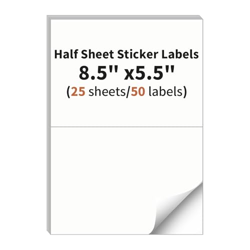 Half Sheet Labels, 2 per Sheet, 25 Sheets, 50 Labels - 8.5" x 5.5" - size: 8.5" x 5.5", style: 25 sheets