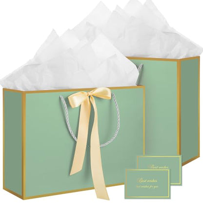 woric 13.7" Sage Green Gift Bag with Handles, 2 Pack Wedding Gift Bags - color: Sage Green