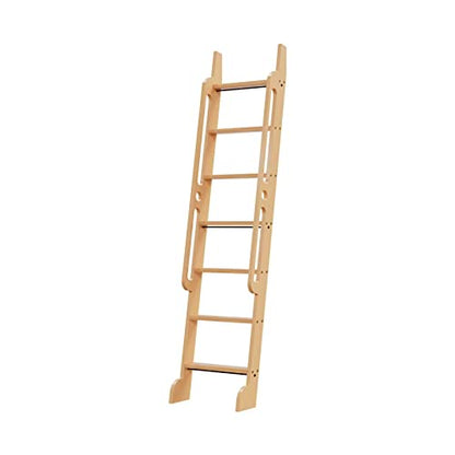 7 ft Rolling Library Ladder, Sturdy Wood Step and Build-in Handrail, Multi-use for Loft Stairs/Bookshelf, Red Oak (Total Length 86.7’’)