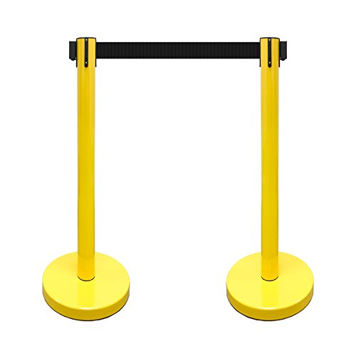 VIP Crowd Control Retractable Belt Stanchion Queue Safety Barrier Set, 36" Ht, 78" Belt (2 YEL Posts Black Belt) - color: 2 YEL Posts Black Belt