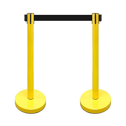 VIP Crowd Control Retractable Belt Stanchion Queue Safety Barrier Set, 36" Ht, 78" Belt (2 YEL Posts Black Belt) - color: 2 YEL Posts Black Belt