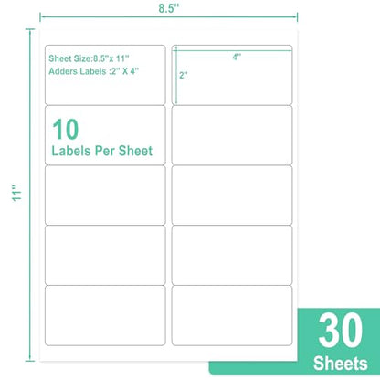 LLIKED 2"x4" Printable White Label Stickers 300 Labels 30 Sheets - size: 30 Sheets