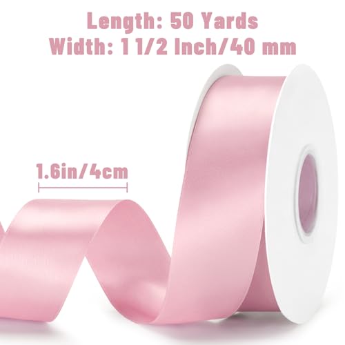 KINGLAKE Double Faced Blush Pink Satin Ribbon - 1-1/2 Inch x 50 Yards - color: Blush Pink