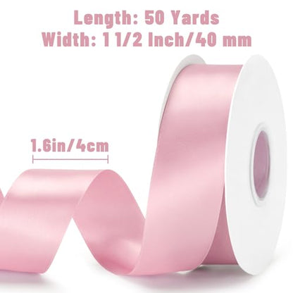 KINGLAKE Double Faced Blush Pink Satin Ribbon - 1-1/2 Inch x 50 Yards - color: Blush Pink
