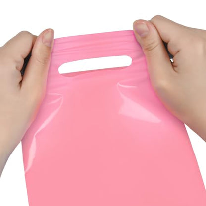 Pink 100 PCS Small Gift Bags, 6"x8" Goodie Party Favor Bags with Handle, Treat Retail Pouches for Kids Birthday, Christmas, Small Business - color: Pink-100PCS