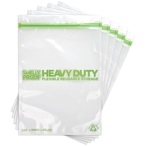 REUSABLE STORAGE BAGS BUNDLE by Smelly Proof - Heavy Duty 5mil, USA Made NO PEVA & BPA FREE Dishwasher-Safe Triple Zip Clear Flat Design - 5 Gallon & 5 Quart Sizes Combo Pack