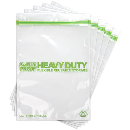 REUSABLE STORAGE BAGS BUNDLE by Smelly Proof - Heavy Duty 5mil, USA Made NO PEVA & BPA FREE Dishwasher-Safe Triple Zip Clear Flat Design - 5 Gallon & 5 Quart Sizes Combo Pack