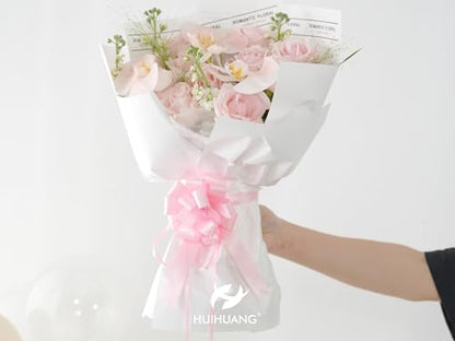 HUIHUANG Pink Bows for Gift Wrapping 12 PCS Light Pink Satin Pull Gift Bows - color: Pink, size: 1 Pack (12 bows, 4 in x 8 in)