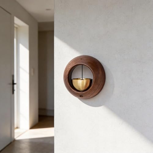 Wooden Magnetic Shopkeepers Bell Magnetic Trigger, Brass Chime On Door Open, No Batteries. Easy Mount for Entrance, Wall, Store, Wardrobe, Fridge. for Home, Retail, Office, Kitchen – Doorbell.