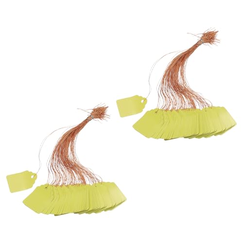 PATIKIL 400Pack Price Tags with String, 25x35mm Plastic Tags Hanging Plastic Wire Shelf Label Holder Waterproof Writable for Labeling Retail Sale Merchandise Shelf Clothing, Yellow - color: Yellow, size: 25x35mm