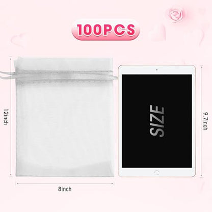 ANZNKU 50 Pcs Large Organza Bags 8x12, Small Mesh Gift Bags Drawstring Bulk - color: Mixed Color