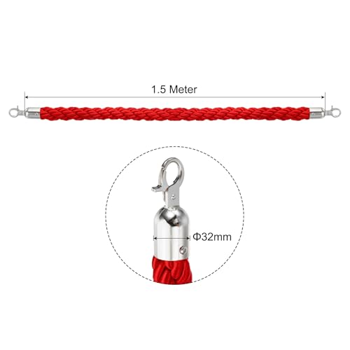 PATIKIL Stanchion Rope 1.5m/5Ft Barrier Red Silver 2 Pack - color: Red/Silver