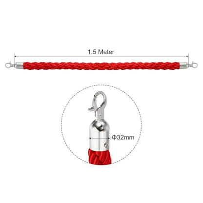 PATIKIL Stanchion Rope 1.5m/5Ft Barrier Red Silver 2 Pack - color: Red/Silver