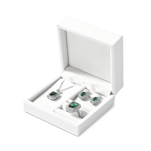 Velvet Jewelry Set Box, White Velvet Necklace Earring Ring Organizer - color: Beige