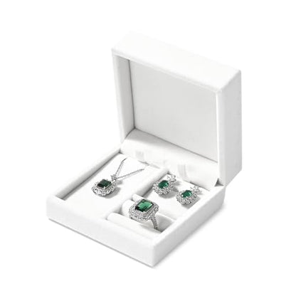 Velvet Jewelry Set Box, White Velvet Necklace Earring Ring Organizer - color: Beige