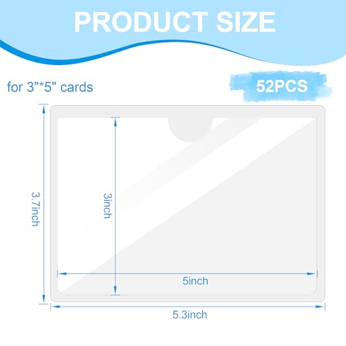 52 Pcs Clear Index Card Holder Self-Adhesive 3"X5" Top Open Label Holder - size: 3*5