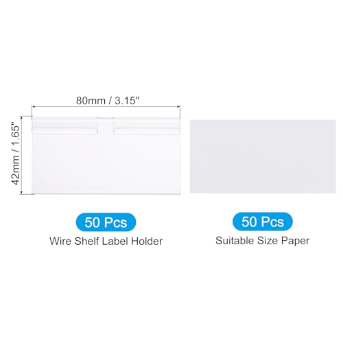 PATIKIL 50 Pcs Wire Shelf Label Holder, Plastic Storage Bins Clip Merchandise Sign Display Holder Label Holders for Market, Retail Shop, and Pantry(1.65x3.15 inch) - size: 1.65x3.15 Inch
