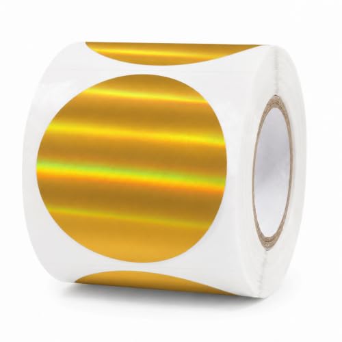 Round Holographic Gold Thermal Labels 2 Inch Vinyl Stickers 200 PCS - color: Holographic Gold, size: 2 × 2 Inch