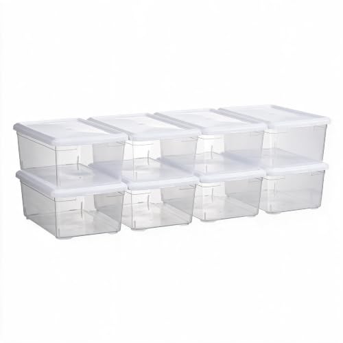 novelinks 8 Pack 6 Quart Clear Plastic Shoe Storage Bins with Lids (White) - size: White 8Pack