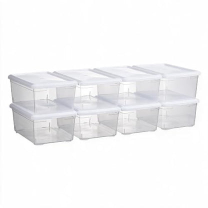 novelinks 8 Pack 6 Quart Clear Plastic Shoe Storage Bins with Lids (White) - size: White 8Pack