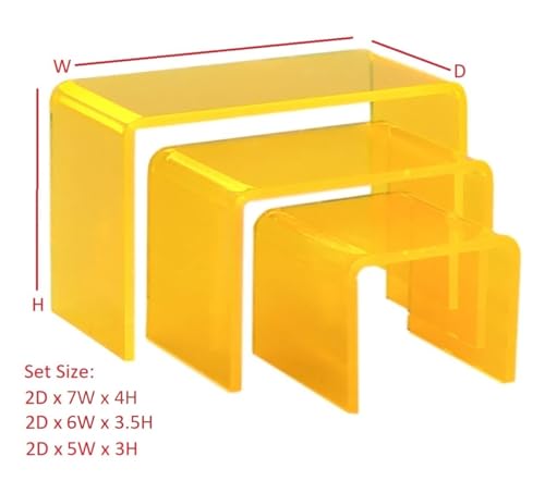 Acrylic Display Risers – 3‑Piece Small Riser Set (5×2×3, 6×2×3.5, 7×2×4) – Clear 1/8" Acrylic Stands for Jewelry, Mini Collectibles, Retail Displays, Craft Shows (Neon Yellow) - color: Neon Yellow
