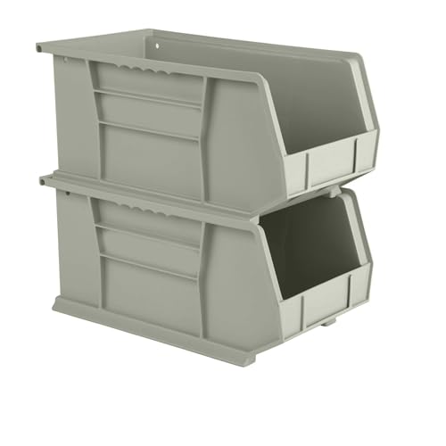15" x 8" x 7" (6 Pack) Plastic Stackable Storage Bin, Gray/Brown - color: Gray/Brown, size: 6 Pack