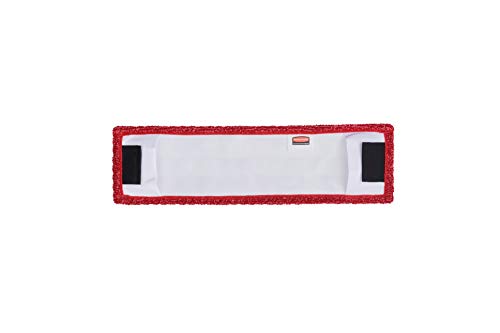 Rubbermaid Commercial Products 18 inch Adaptable Flat Mop Microfiber Pad, Red, for Janitorial/Professional Cleaners and Light-Duty Cleaning/Mopping with Tab/Pocket Functions