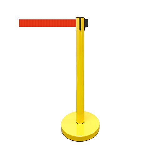 VIP Crowd Control Retractable Belt Stanchion Queue Safety Barrier Set, 36" Ht, 78" Belt (2 YEL Posts Red Belt) - color: 2 YEL Posts Red Belt