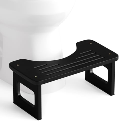 Bathway Squatting Potty Stool, Compact Poop Stool, Bamboo Toilet Stool Squat Adult, Foot Step Stool, Anti-Slip Pooping Stools for Bathroom, Assembly Required,Black, 6.8'' - color: Black, size: 6.8 Inch(Assemble)