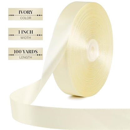 Ivory Satin Ribbon 1 Inch x 100 Yards - color: Ivory
