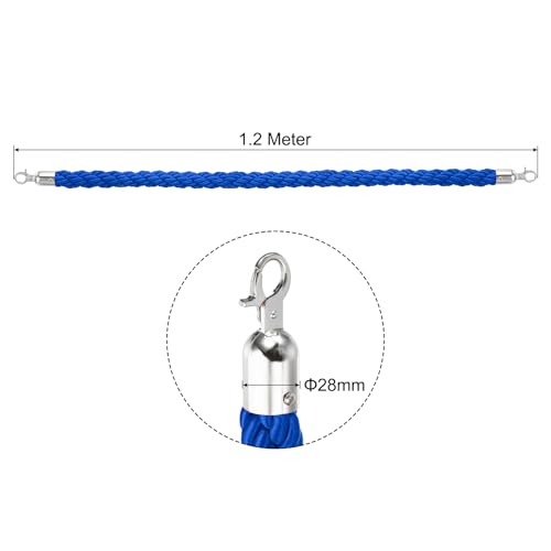 PATIKIL Stanchion Rope, 1.2m/3.9Ft Barrier Rope Twisted Post Ropes for Posts Stands Queue Divider Crowd Control of Hotel, Blue Silver - color: Blue, Silver, size: 3.9Ft