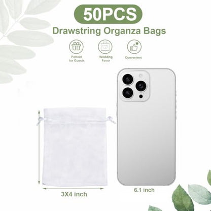 Kelfuoya 50Pcs Organza Drawstring Pouches, Mix Color 3"×4" Sheer Gift Bags - color: Mix color-3"x4"