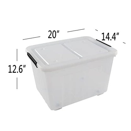 4-Pack 50 Qt Lidded Storage box, Large Clear Plastic Bin with Wheels - size: 50 Quarts