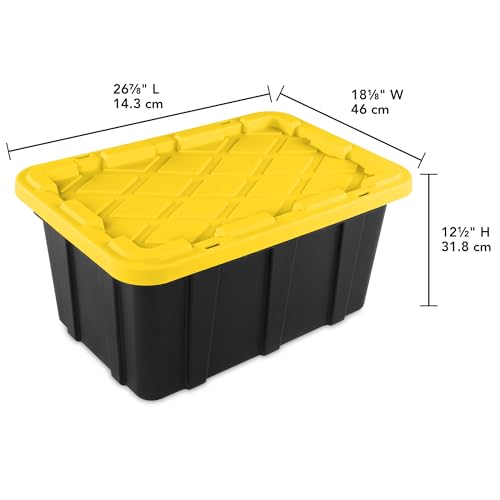 Sterilite Industrial Storage Tote with Lids for Garage, 17 Gallon, 12-Pack - size: 17 Gallon - Black/Yellow