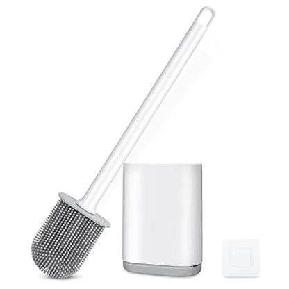 Silicone Toilet Brush and Holder, Wall Mounted No Rust Problem White - color: White