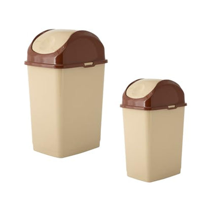 Superio Mini 1.25 Gallon and Small 2.5 Gallon Plastic Trash Cans with Swing Top Lid, Grey Waste Bin for Countertop, Desk, Vanity, Bathroom, 2 Pack (Beige/Brown) - size: 1.25 and 2.5 Gallon, style: 2 Pack