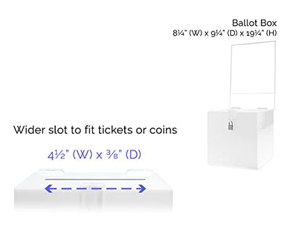 Acrylic Donation Box with Lock and Sign Holder White Acrylic Ballot Collection Bin 8" Locking Suggestion Fundraising Bar School Voting Countertop Piggy Bank by Marketing Holders - size: 8.25"W x 8.25"D x 20.5"H