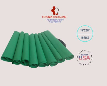 Festive Green Tissue Paper Squares, Bulk 10 Sheets, Premium Gift Wrap and Art Supplies for Birthdays, Holidays, or Presents by Feronia packaging, Large 15 Inch x 20 Inch Made in USA - color: FestiveGreen