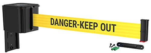 WM412 Retractable Belt Wall Mounted Smooth Black Crowd Control Barrier and Receiving End, 15' Danger Keep Out Belt - color: Black Case w/ Danger Keep Out Belt, size: 15' Belt