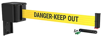 WM412 Retractable Belt Wall Mounted Smooth Black Crowd Control Barrier and Receiving End, 15' Danger Keep Out Belt - color: Black Case w/ Danger Keep Out Belt, size: 15' Belt