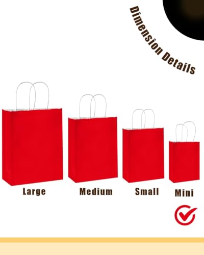 qiqee 24PCS Mini Gift Bag with Handles Bulk 4.5"x2.5"x6" Gift Bags Red Bags Multiple Uses - color: Red