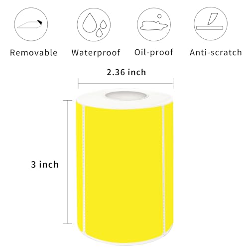 2×3 Inch Yellow Removable Thermal Labels,Waterproof Thermal Label Stickers,300 Sheets per Roll with Perforated Lines - color: Yellow, size: 2×3 inch