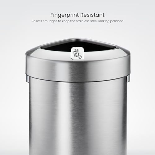 Home Zone Living 16 Gallon Commercial Trash Can with Removable Open Top Lid - color: Brushed Silver, size: Triangular