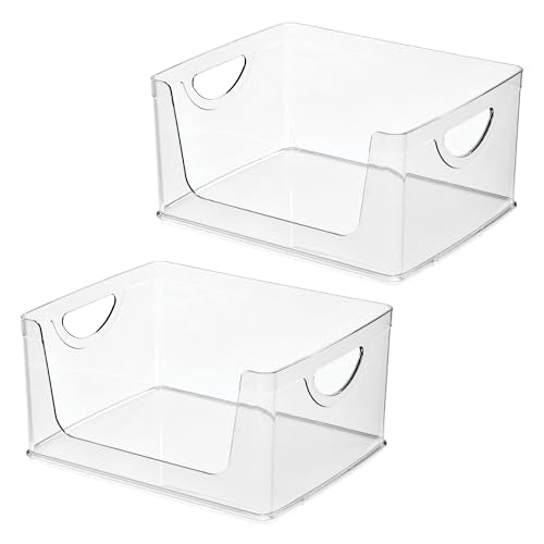 iDesign Stackable Open-Front Storage Bin with Handles, Set of 2, Clear - style: Pack of 2