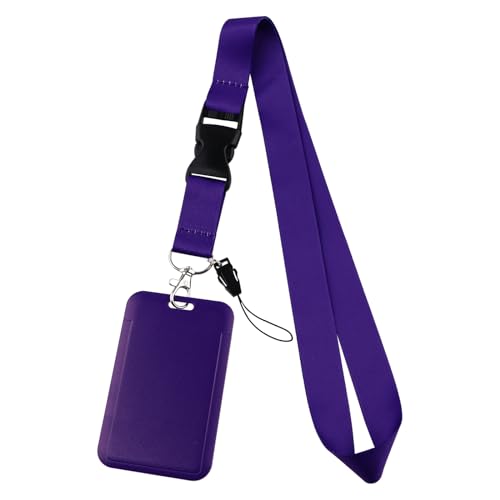 Dark Purple Lanyard with ID Holder Lanyard for Keys ID Badges Keychain Vertical Name Badge Holder with Clip - color: Purple1