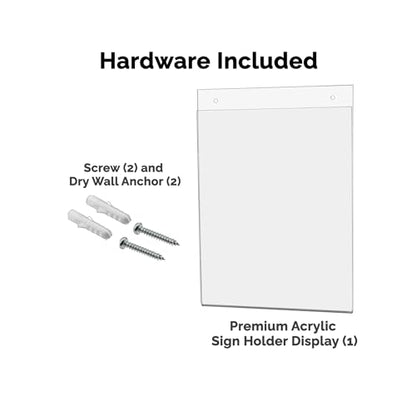Wall Mount Sign Holder for 8" x 10" Advertisements Notices and Flyers in Retail Stores and Restaurants Clear Acrylic with 2 Pre Drilled Holes and Hanging Hardware by Marketing Holders - size: 8"w x 10"h